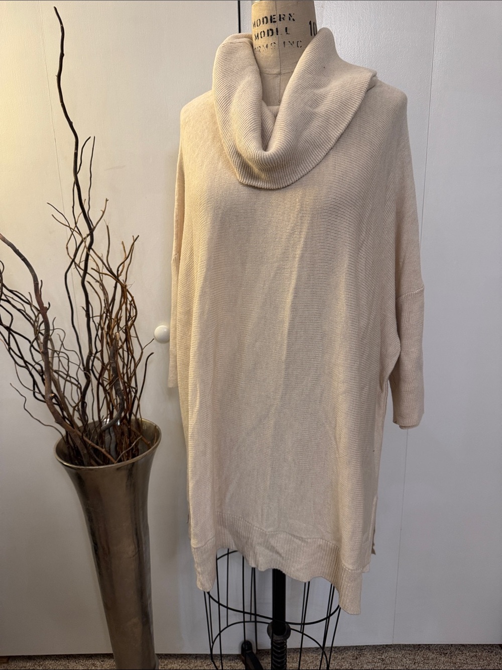 Chico's Cream Cowl Neck Longline Sweater